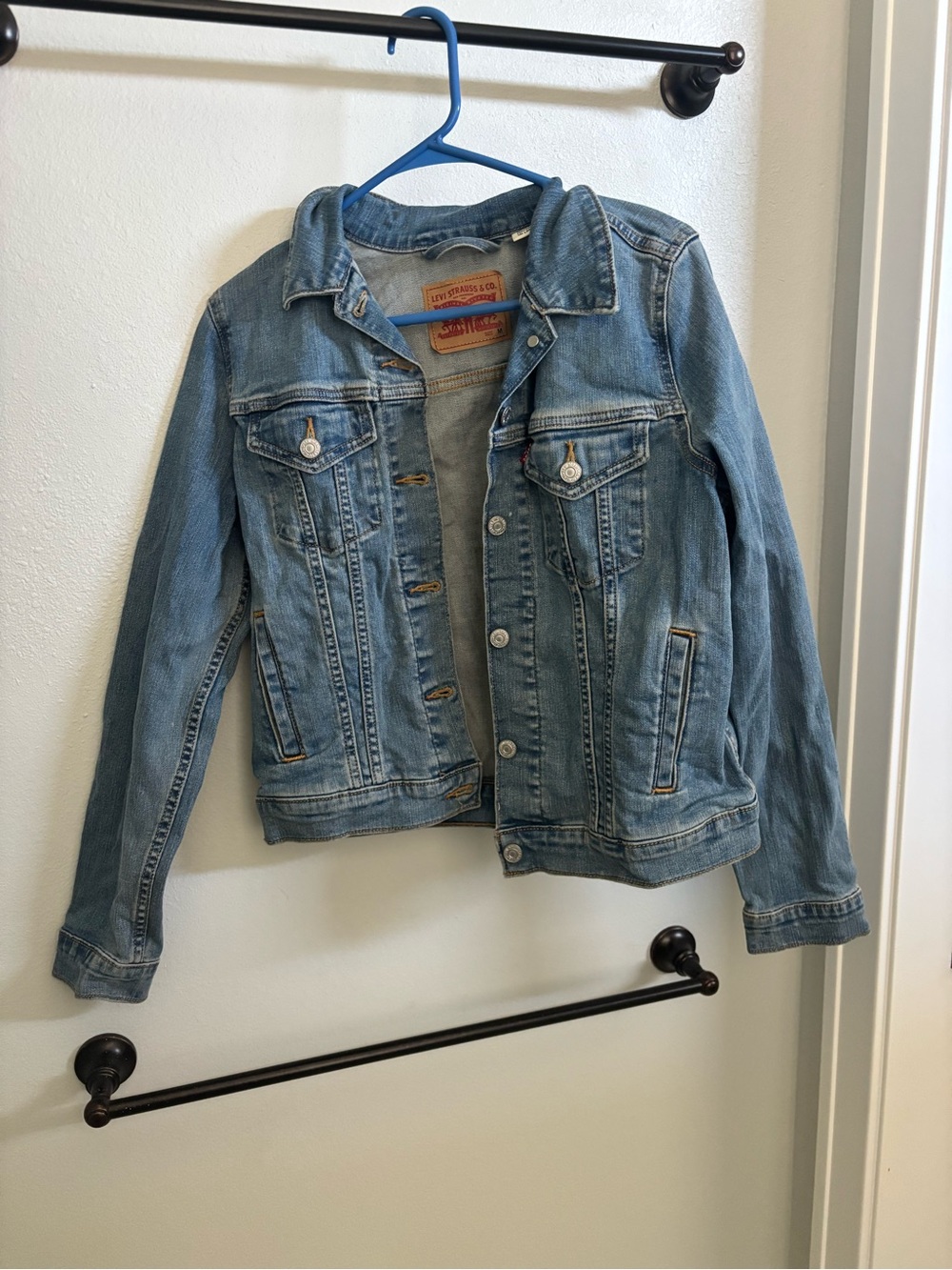 Levi's Light Blue Denim Jacket with Tan Leather Patch